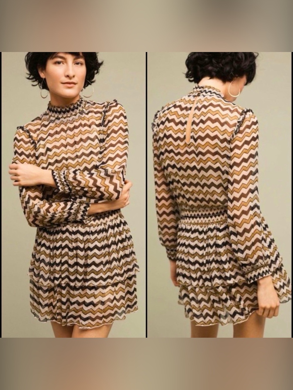 HD In Paris Anthropologie Sierade Chevron Ruffle Sheer Dress